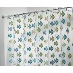 iDesign 72 in. H X 72 in. W Blue/Green Fish Shower Curtain Vinyl