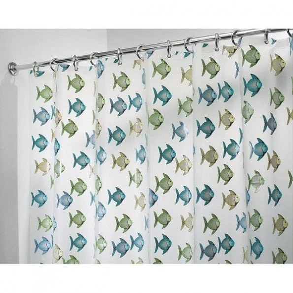 iDesign 72 in. H X 72 in. W Blue/Green Fish Shower Curtain Vinyl