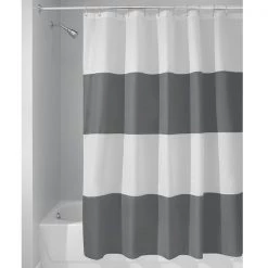 iDesign 72 in. H X 72 in. W Gray/White Stripes Shower Curtain Polyester