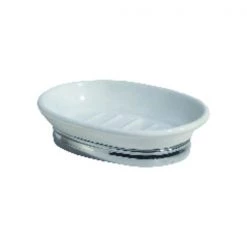 iDesign York Powder Coated White Ceramic/Chrome Soap Dish