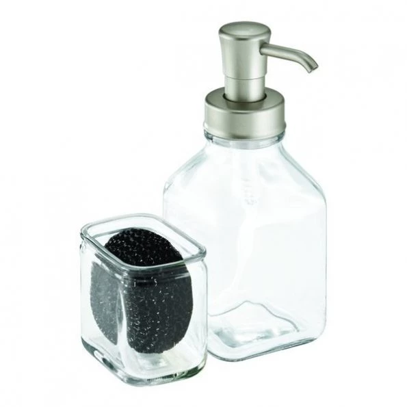 Interdesign iDesign Cora Satin Clear Glass Soap Pump And Side Caddy 1 iDesign Cora Satin Clear Glass Soap Pump And Side Caddy