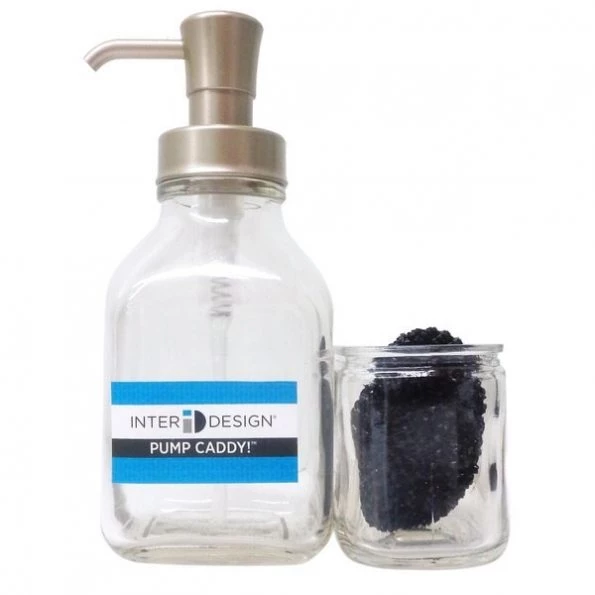 iDesign Cora Satin Clear Glass Soap Pump And Side Caddy