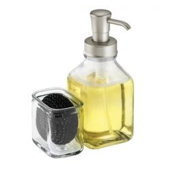 Interdesign iDesign Cora Satin Clear Glass Soap Pump And Side Caddy 3 iDesign Cora Satin Clear Glass Soap Pump And Side Caddy