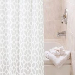 Kenney Medium Weight Decorative PEVA Shower Liner, 70" W x 72" H, Geo Frost 3 Medium Weight Decorative PEVA Shower Liner, 70" W x 72" H, Geo Frost