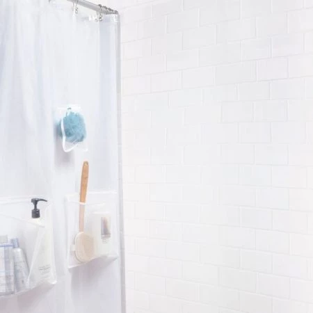 Kenney Medium Weight PEVA Shower Liner with Pockets, 70" W x 72" H, White