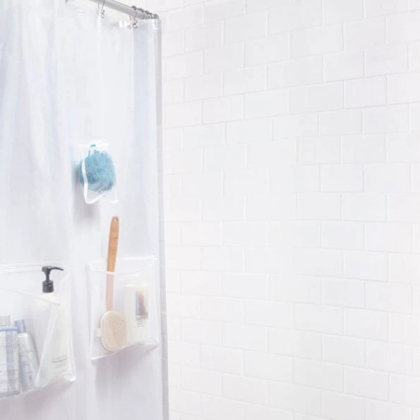 Medium Weight PEVA Shower Liner with Pockets, 70" W x 72" H, White