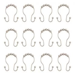 Beaded Roller Shower Curtain Double Hooks, Set of 12, Brushed Nickel