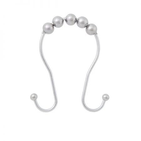 Kenney Beaded Roller Shower Curtain Double Hooks, Set of 12, Chrome