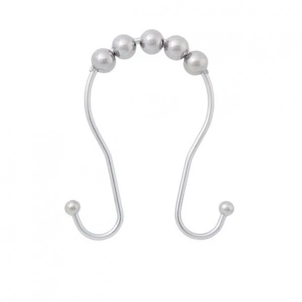 Beaded Roller Shower Curtain Double Hooks, Set of 12, Chrome