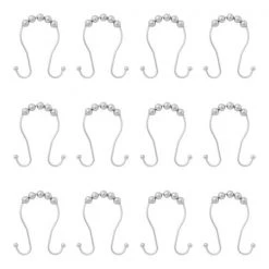 Beaded Roller Shower Curtain Double Hooks, Set of 12, Chrome