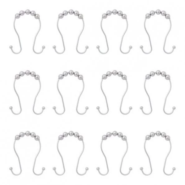 Beaded Roller Shower Curtain Double Hooks, Set of 12, Chrome