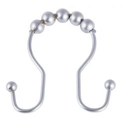 Rust-Proof Beaded Roller Double Shower Hooks, Set of 12, Matte Grey