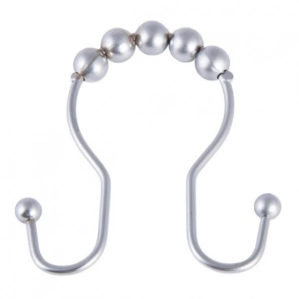 Rust-Proof Beaded Roller Double Shower Hooks, Set of 12, Matte Grey