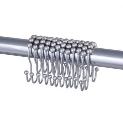 Rust-Proof Beaded Roller Double Shower Hooks, Set of 12, Matte Grey