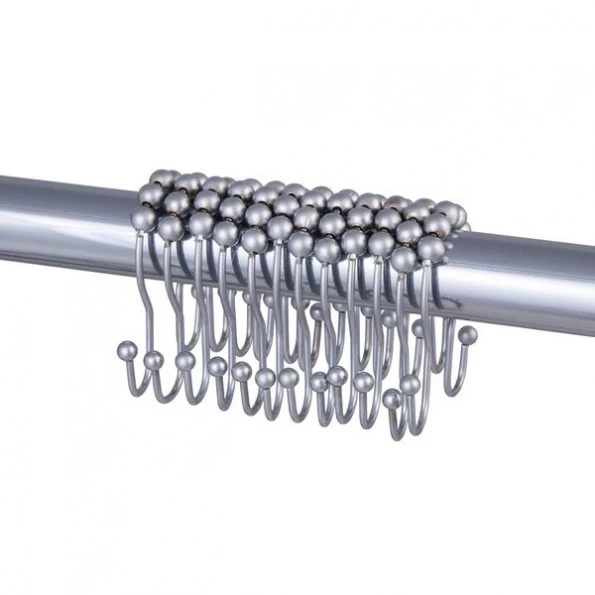 Rust-Proof Beaded Roller Double Shower Hooks, Set of 12, Matte Grey