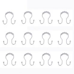 Rust-Proof Beaded Roller Double Shower Hooks, Set of 12, Matte Grey