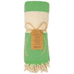 100% Cotton Turkish Bath Towel, 40 x 70 Diamond Peshtemal, Lime Green