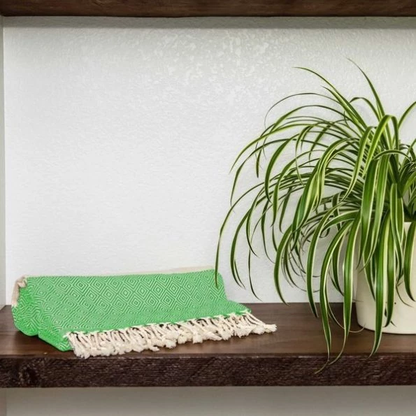 100% Cotton Turkish Bath Towel, 40 x 70 Diamond Peshtemal, Lime Green