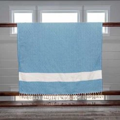 100% Cotton Turkish Bath Towel, 40 x 70 Diamond Peshtemal, Blue