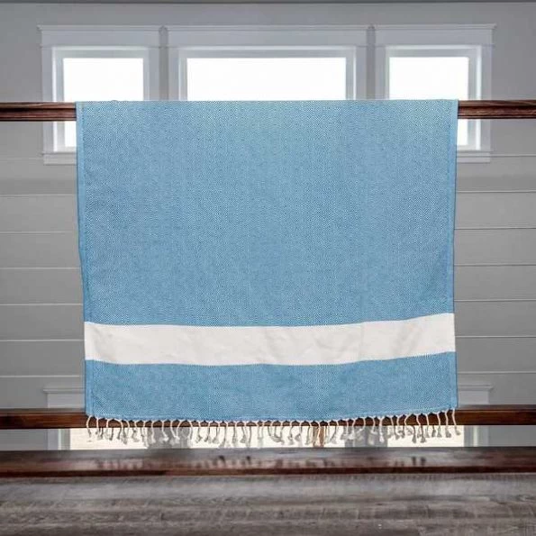 100% Cotton Turkish Bath Towel, 40 x 70 Diamond Peshtemal, Blue