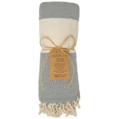 Deerlux 100% Cotton Turkish Bath Towel, 40 x 70 Diamond Peshtemal, Gray