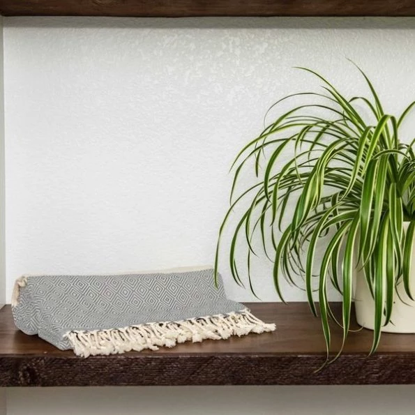 100% Cotton Turkish Bath Towel, 40 x 70 Diamond Peshtemal, Gray