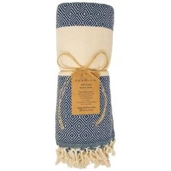 100% Cotton Turkish Bath Towel, 40 x 70 Diamond Peshtemal, Navy