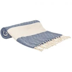 100% Cotton Turkish Bath Towel, 40 x 70 Diamond Peshtemal, Navy