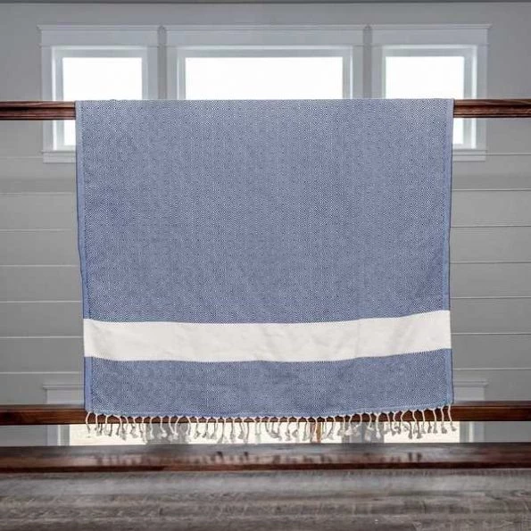 100% Cotton Turkish Bath Towel, 40 x 70 Diamond Peshtemal, Navy