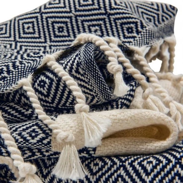 100% Cotton Turkish Bath Towel, 40 x 70 Diamond Peshtemal, Navy