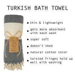 100% Cotton Turkish Bath Towel, 40 x 70 Diamond Peshtemal, Navy