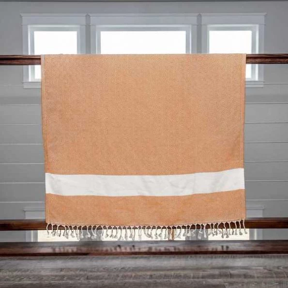 100% Cotton Turkish Bath Towel, 40 x 70 Diamond Peshtemal, Orange