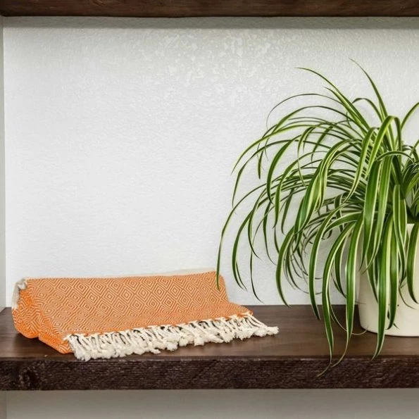 100% Cotton Turkish Bath Towel, 40 x 70 Diamond Peshtemal, Orange