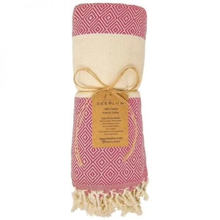Deerlux 100% Cotton Turkish Bath Towel, 40 x 70 Diamond Peshtemal, Hot Pink
