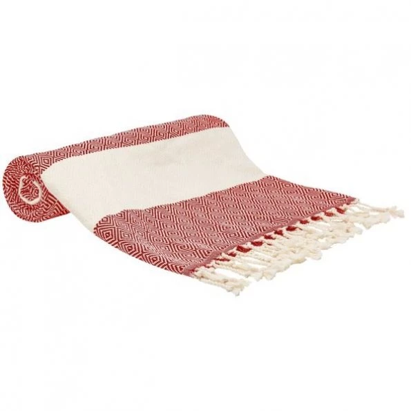 100% Cotton Turkish Bath Towel, 40 x 70 Diamond Peshtemal, Red