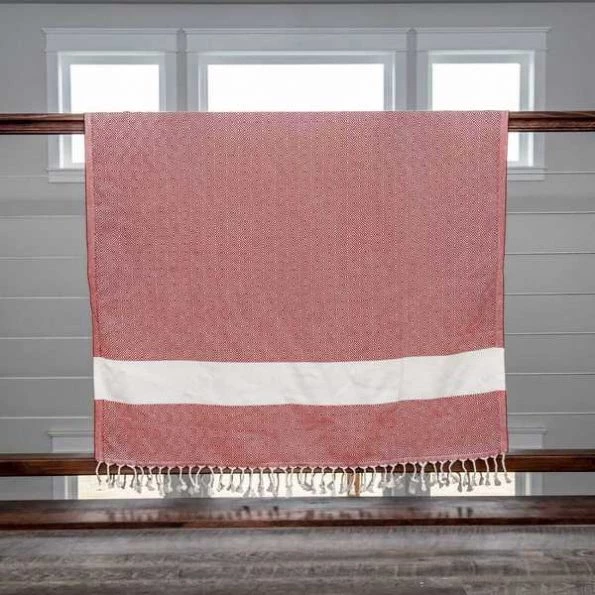 100% Cotton Turkish Bath Towel, 40 x 70 Diamond Peshtemal, Red