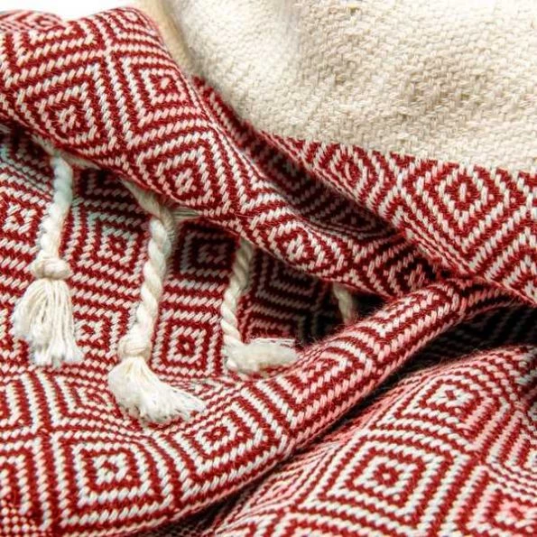 100% Cotton Turkish Bath Towel, 40 x 70 Diamond Peshtemal, Red