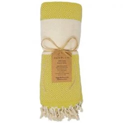 100% Cotton Turkish Bath Towel, 40 x 70 Diamond Peshtemal, Yellow
