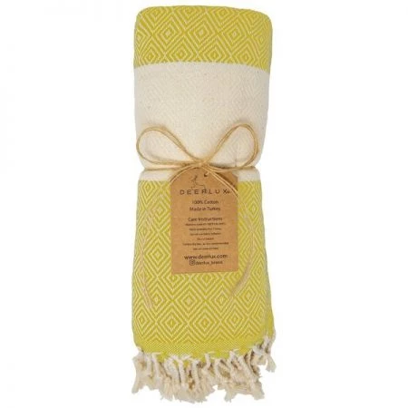 Deerlux 100% Cotton Turkish Bath Towel, 40 x 70 Diamond Peshtemal, Yellow