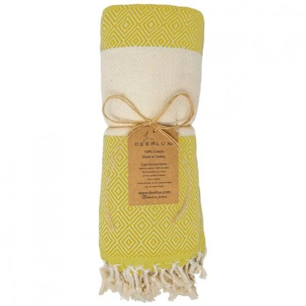 100% Cotton Turkish Bath Towel, 40 x 70 Diamond Peshtemal, Yellow