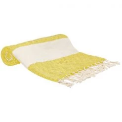 100% Cotton Turkish Bath Towel, 40 x 70 Diamond Peshtemal, Yellow