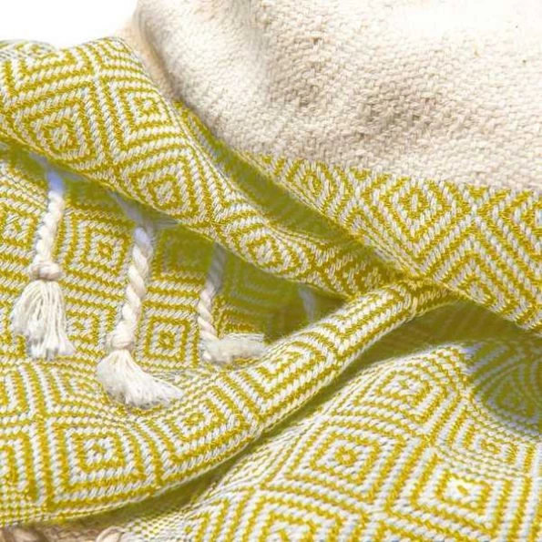100% Cotton Turkish Bath Towel, 40 x 70 Diamond Peshtemal, Yellow