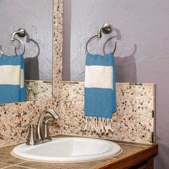 100% Cotton Turkish Hand Towels, 18 x 40 Diamond Peshtemal Kitchen and Bath Towels, Blue, PK 2