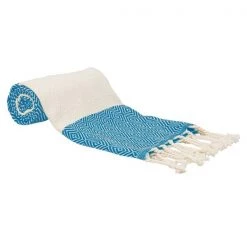 100% Cotton Turkish Hand Towels, 18 x 40 Diamond Peshtemal Kitchen and Bath Towels, Blue, PK 2