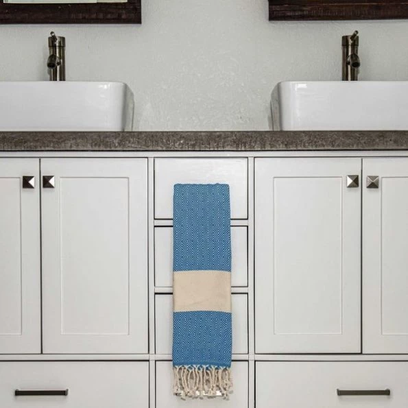 100% Cotton Turkish Hand Towels, 18 x 40 Diamond Peshtemal Kitchen and Bath Towels, Blue, PK 2