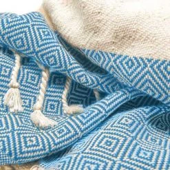100% Cotton Turkish Hand Towels, 18 x 40 Diamond Peshtemal Kitchen and Bath Towels, Blue, PK 2