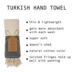100% Cotton Turkish Hand Towels, 18 x 40 Diamond Peshtemal Kitchen and Bath Towels, Blue, PK 2