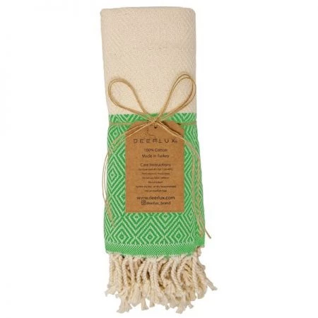 Deerlux 100% Cotton Turkish Hand Towels, 18 x 40 Diamond Peshtemal Kitchen and Bath Towels, Lime Green, PK 2