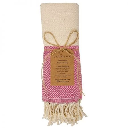 Deerlux 100% Cotton Turkish Hand Towels, 18 x 40 Diamond Peshtemal Kitchen and Bath Towels, Hot Pink, PK 2