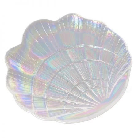 Fabulaxe Glass Iridescent Colorful Seashell Trinket Soap Candy Ring Dish Plate